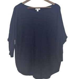 Market‎ & Spruce Navy Blue Cashmere Silk Tunic Sweater Cable Knit Lightweight XL
